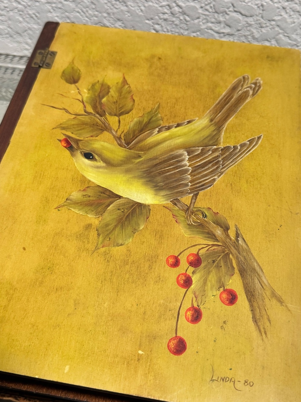Vintage Hand Painted Bird Hinged Wood Book Box - Picture 8 of 10